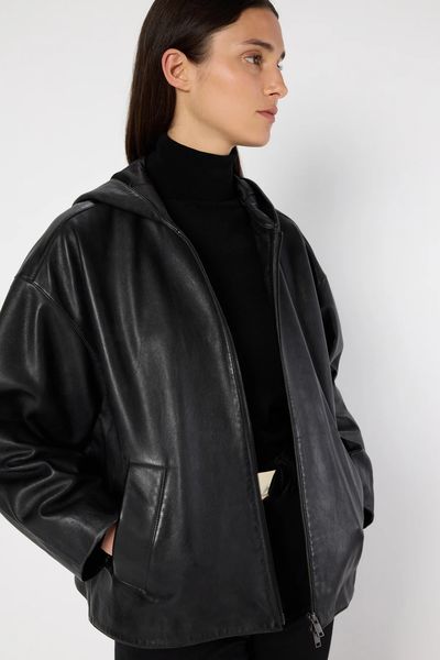 Alternative view of Geaca de piele oversize cu gluga NABILA