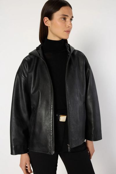 Geaca de piele oversize cu gluga NABILA
