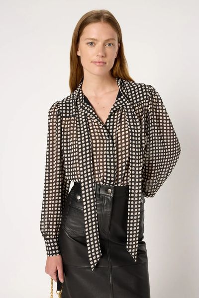 Bluza cu buline grafice si fundita la guler ALISHA