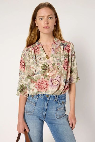 Bluza din tesatura moale si fluida cu print floral ARMANDE
