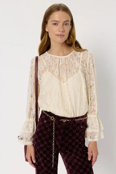 Bluza ecru din dantela si maneci cu volane ALEXANDRA