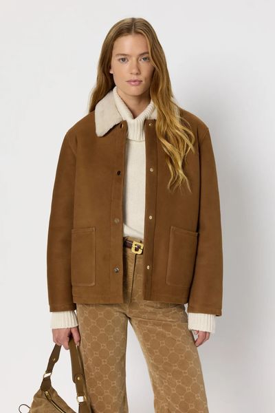 Geaca din shearling cu guler intors si buzunare NOEMIE
