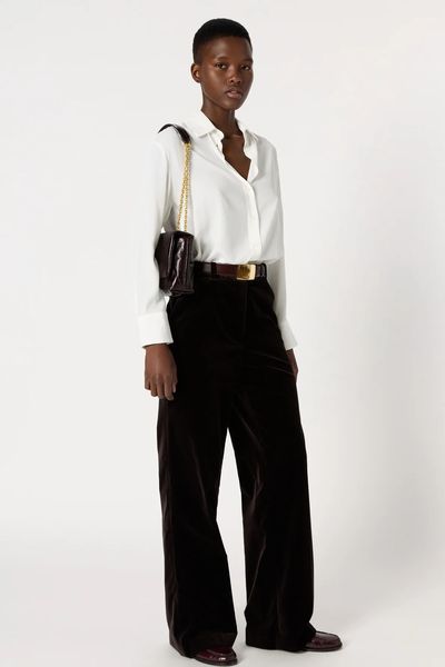 Alternative view of Pantaloni scortisora largi din catifea CLOTILDE