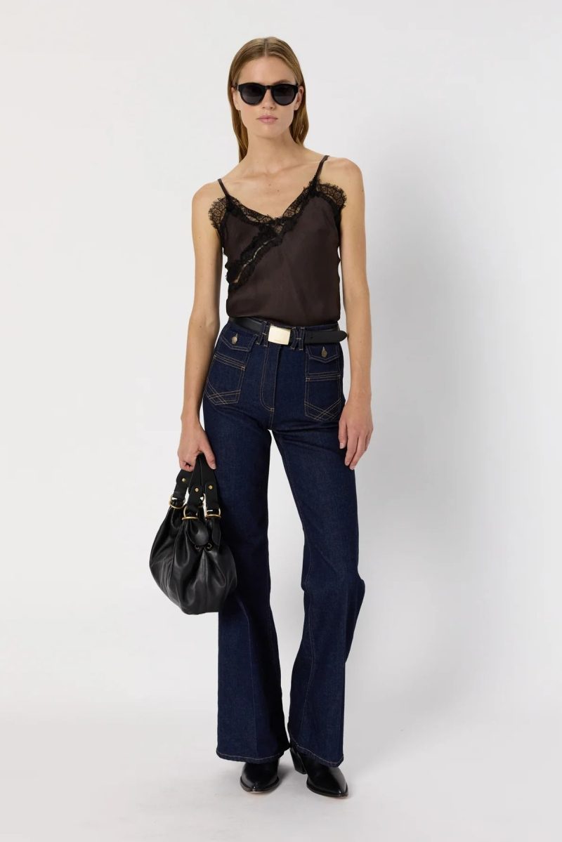 Top maro cu bretele subtiri si dantela ALISON