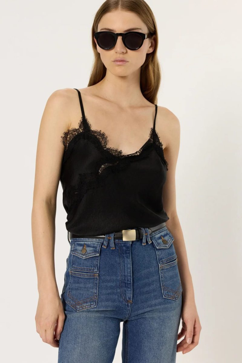 Top negru cu bretele subtiri si dantela ALISON