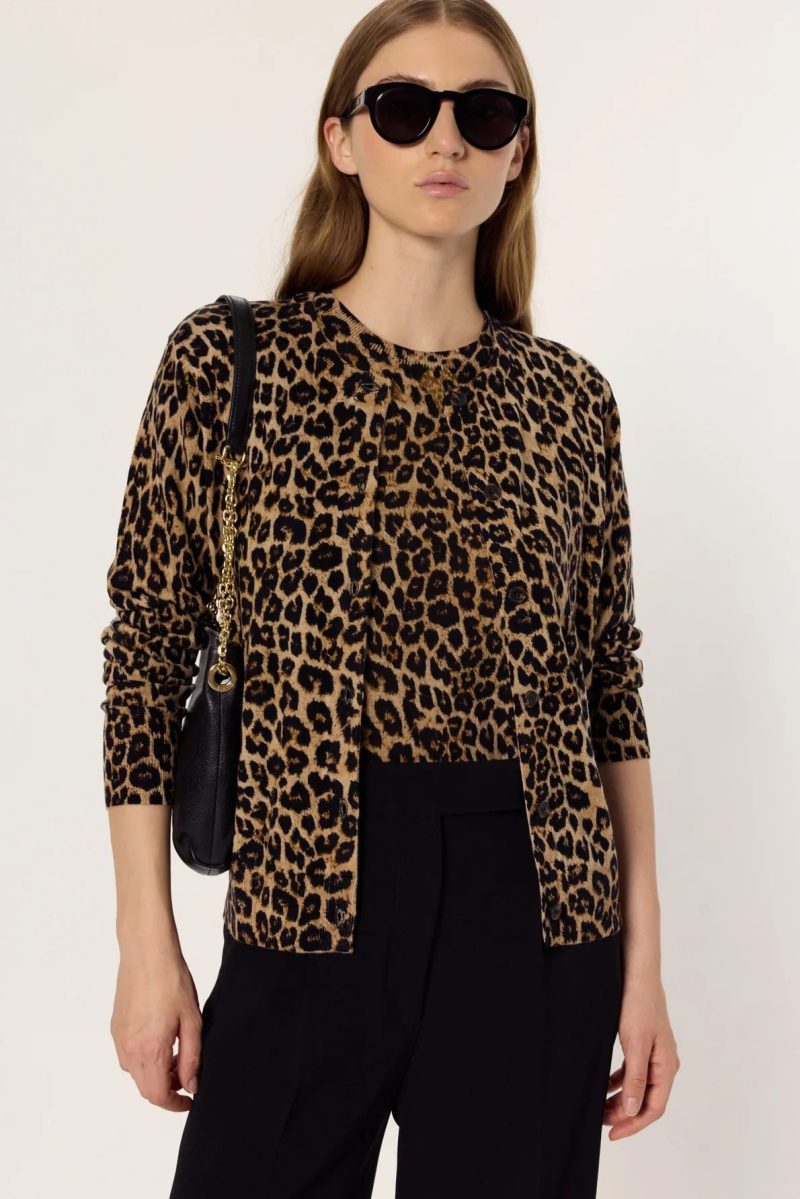 Cardigan din lana cu print leopard ELODIE