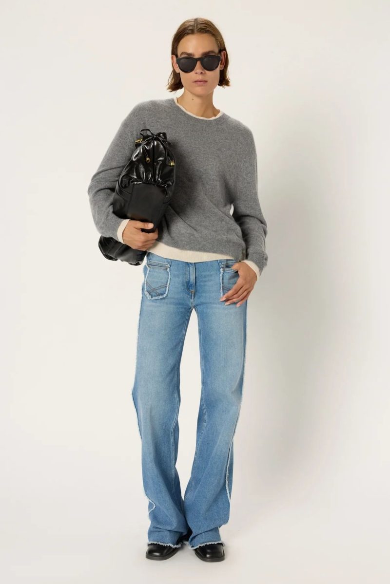 Alternative view of Pulover casmir bicolor cu decolteu rotund EDDA