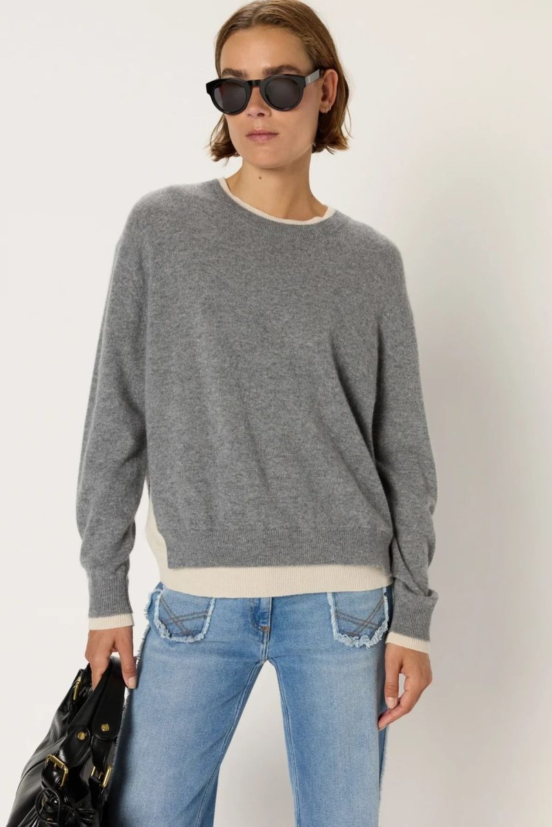 Pulover casmir bicolor cu decolteu rotund EDDA