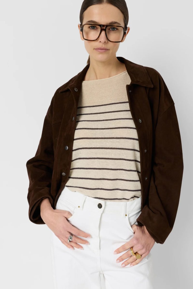 Pulover lejer din amestec de in cu dungi maro - LEVIA