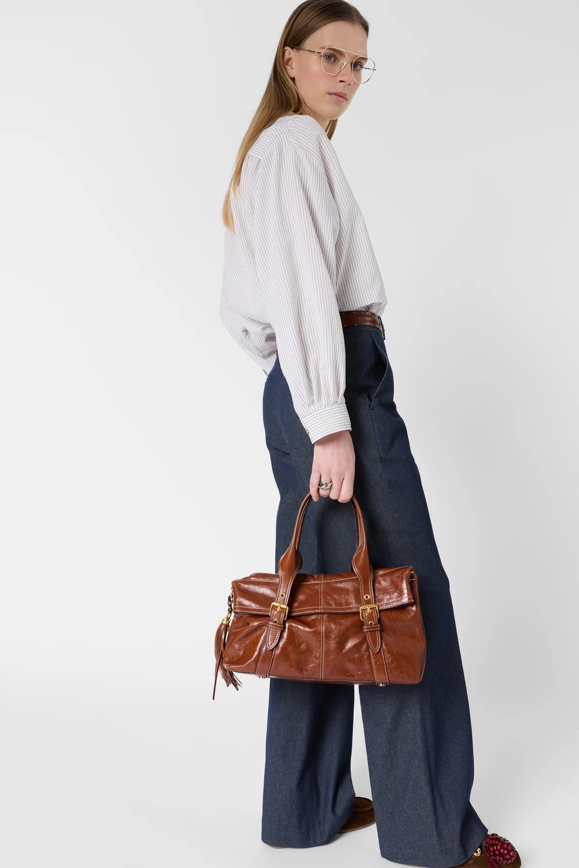 Pantaloni cu croi larg denim albastru - AMORA - imagine 3