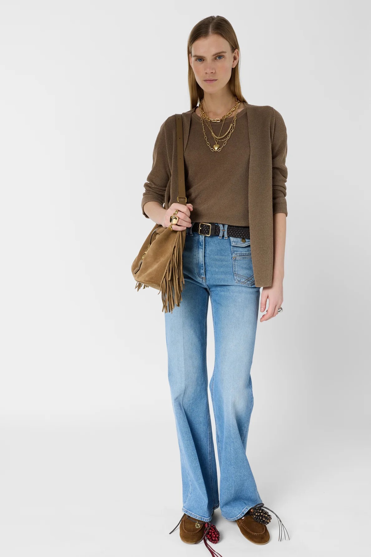 Cardigan tricotat iridescent maro - LORINA