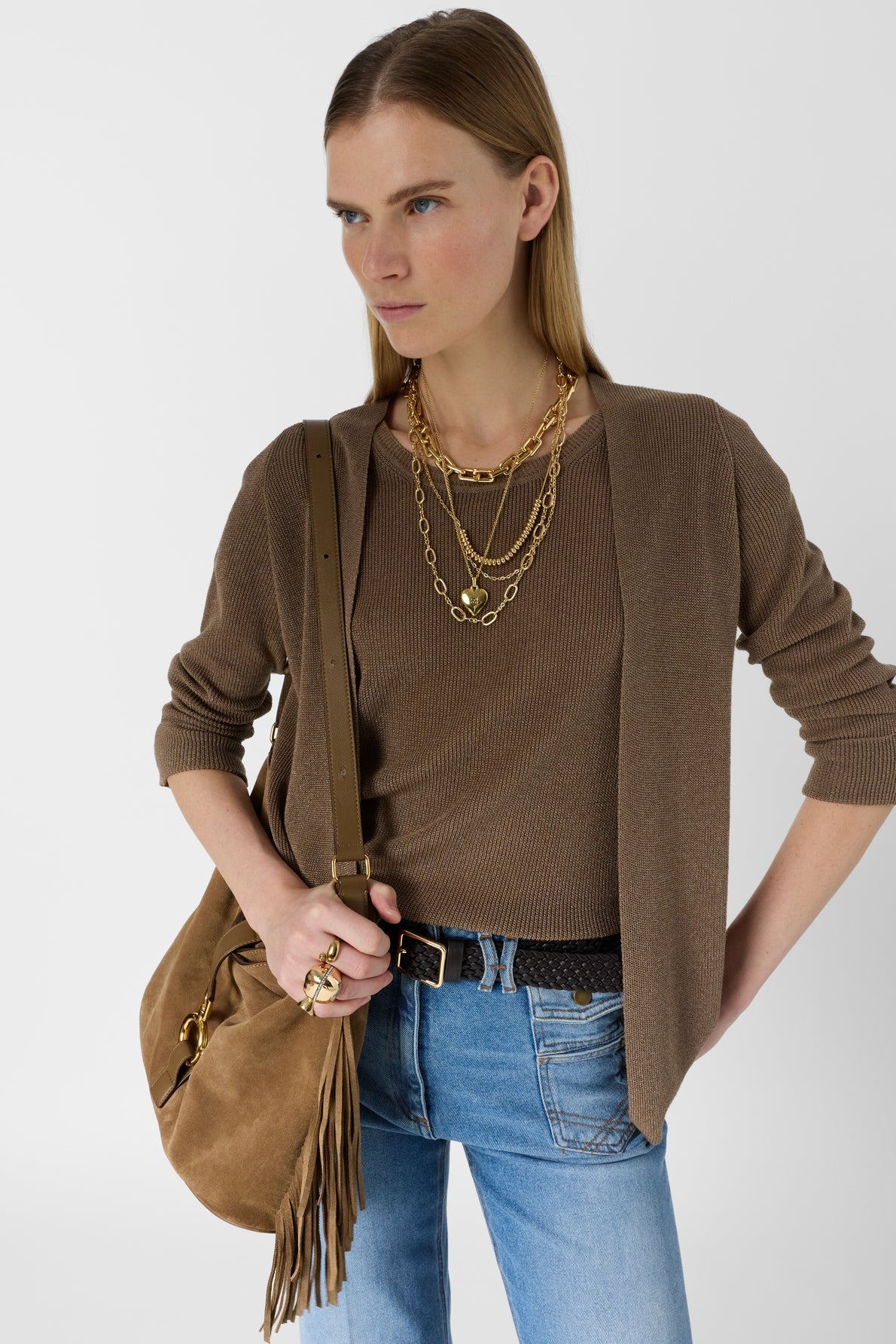 Cardigan tricotat iridescent maro - LORINA - imagine 5