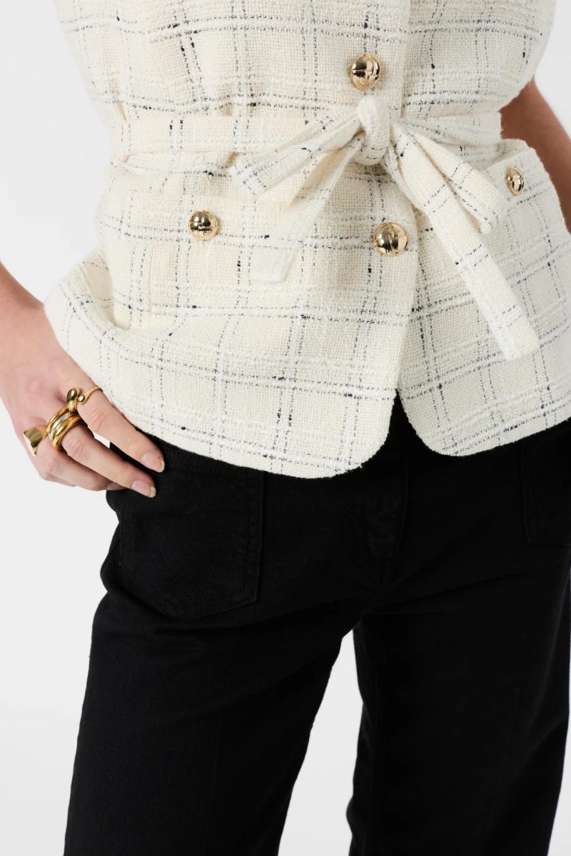 Alternative view of Sacou fără mâneci din tweed ecru - TILLIE