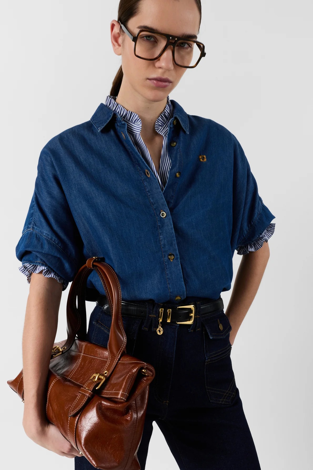 Cămașă supradimensionată din denim fluid blue - CESS
