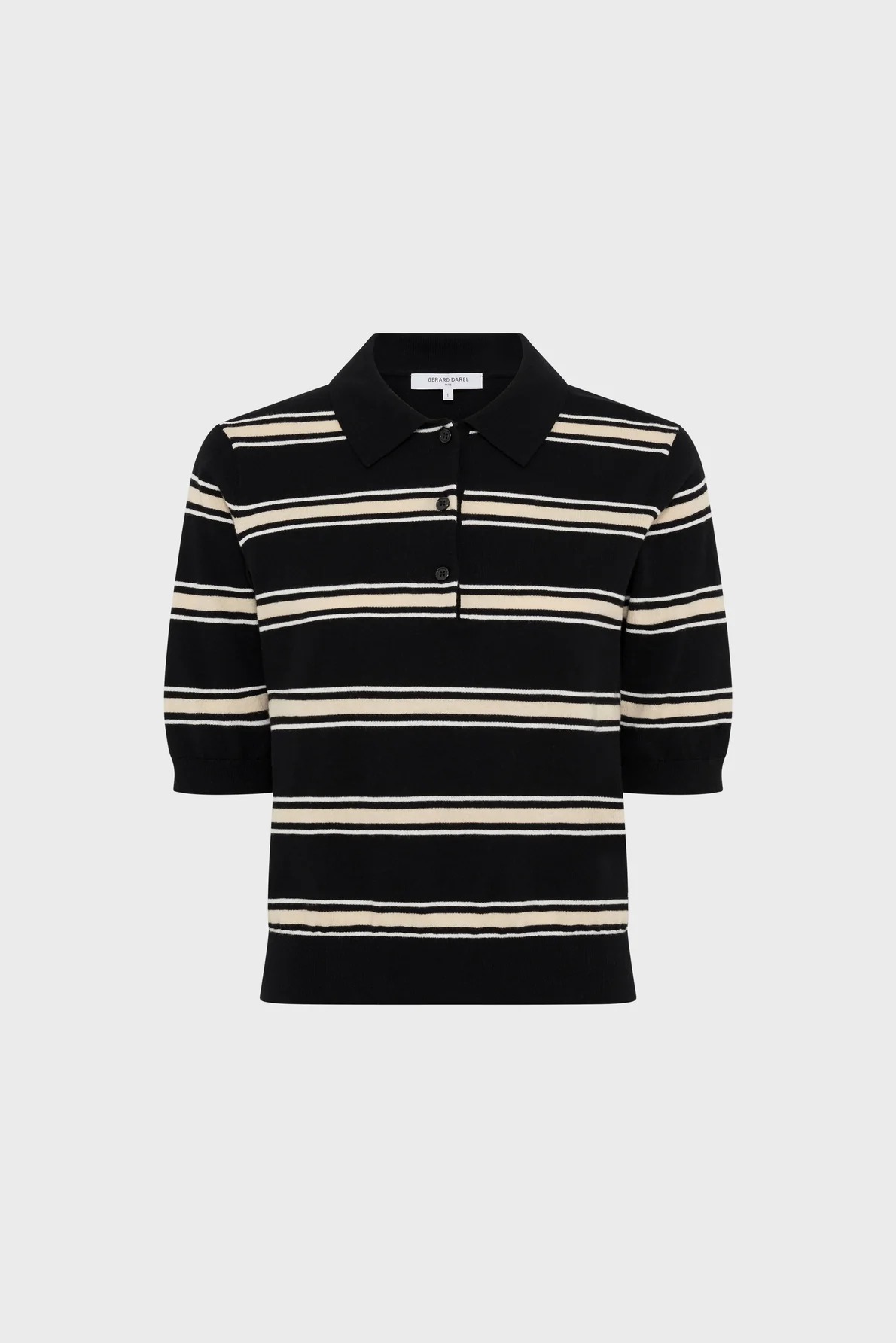 Tricou polo cu mânecă scurtă și dungi black - LEILA - imagine 3