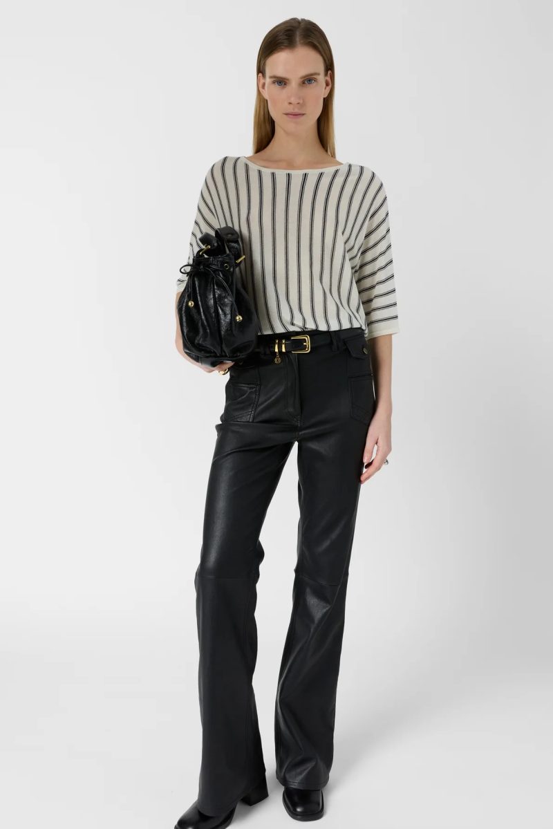 Alternative view of Pulover tricotat fin cu dungi bleumarin - LYSIA