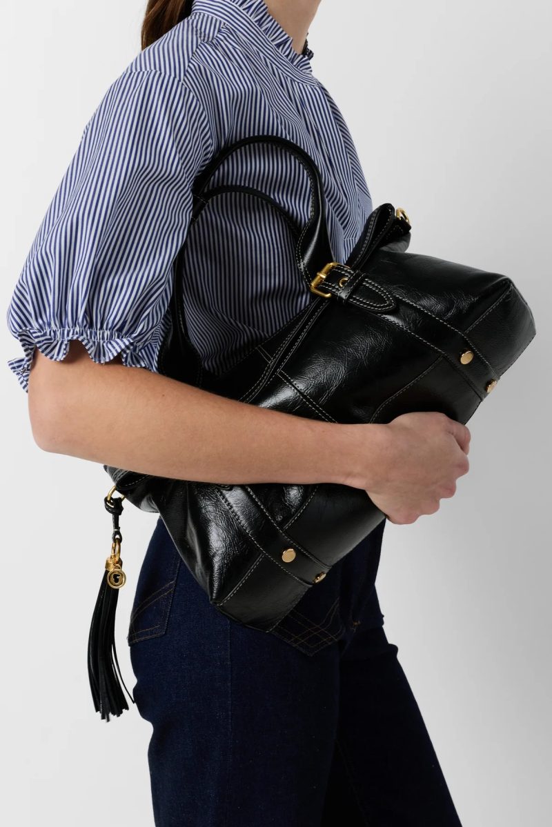 Alternative view of Bluză din poplin cu dungi și volane albastru - CLEE