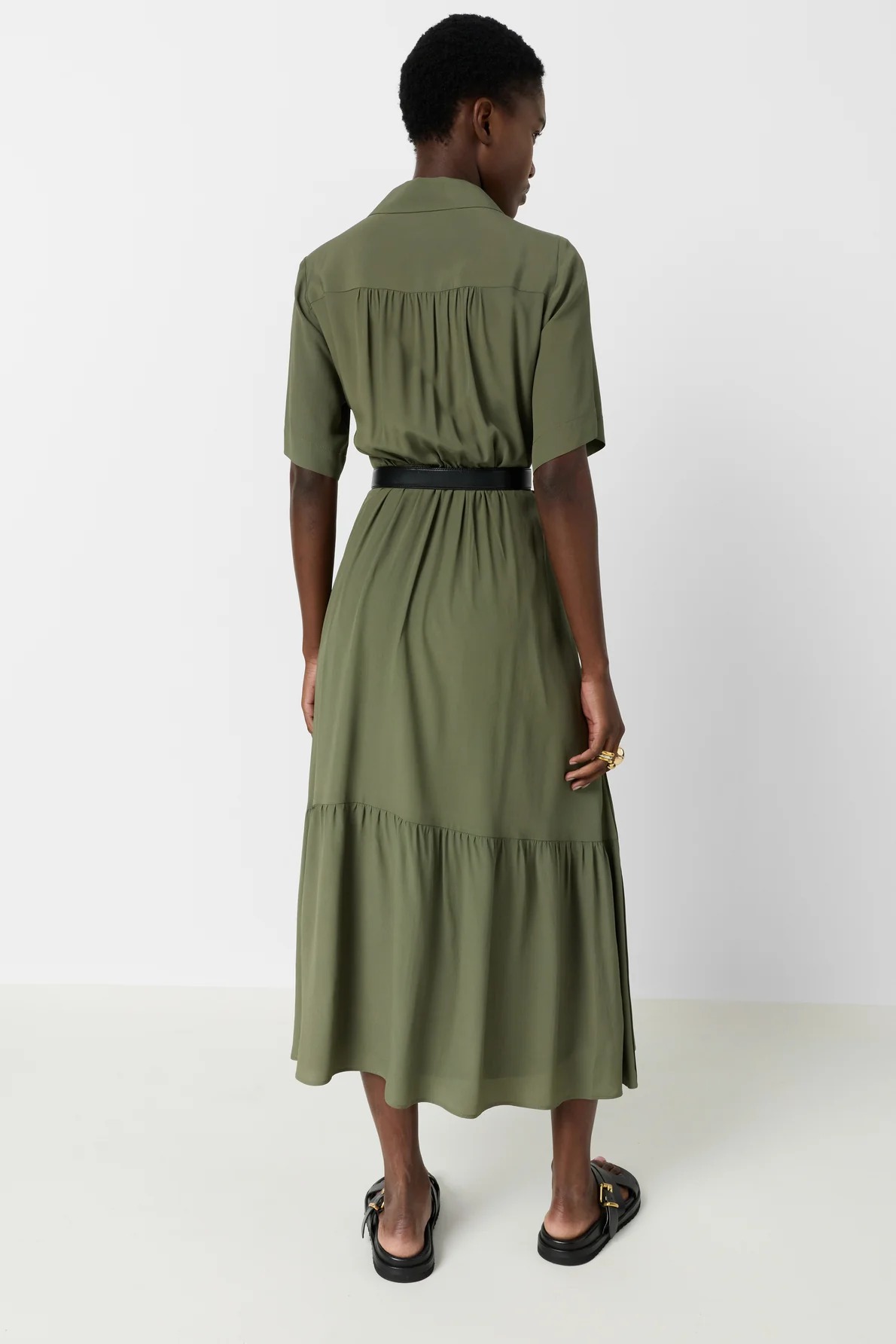 Rochie lungă tip cămașă kaki - RAINA - imagine 3