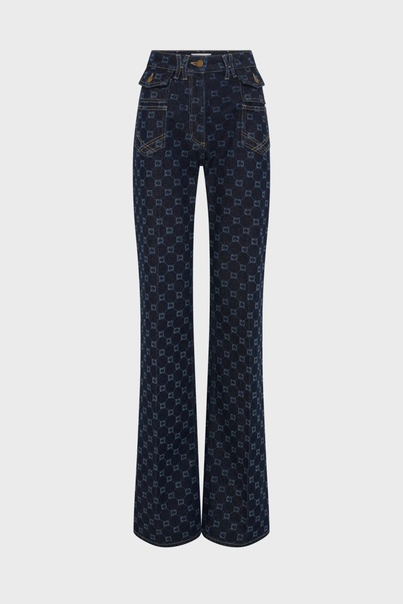 Alternative view of Blugi evazați cu monogramă albastru - ANNA