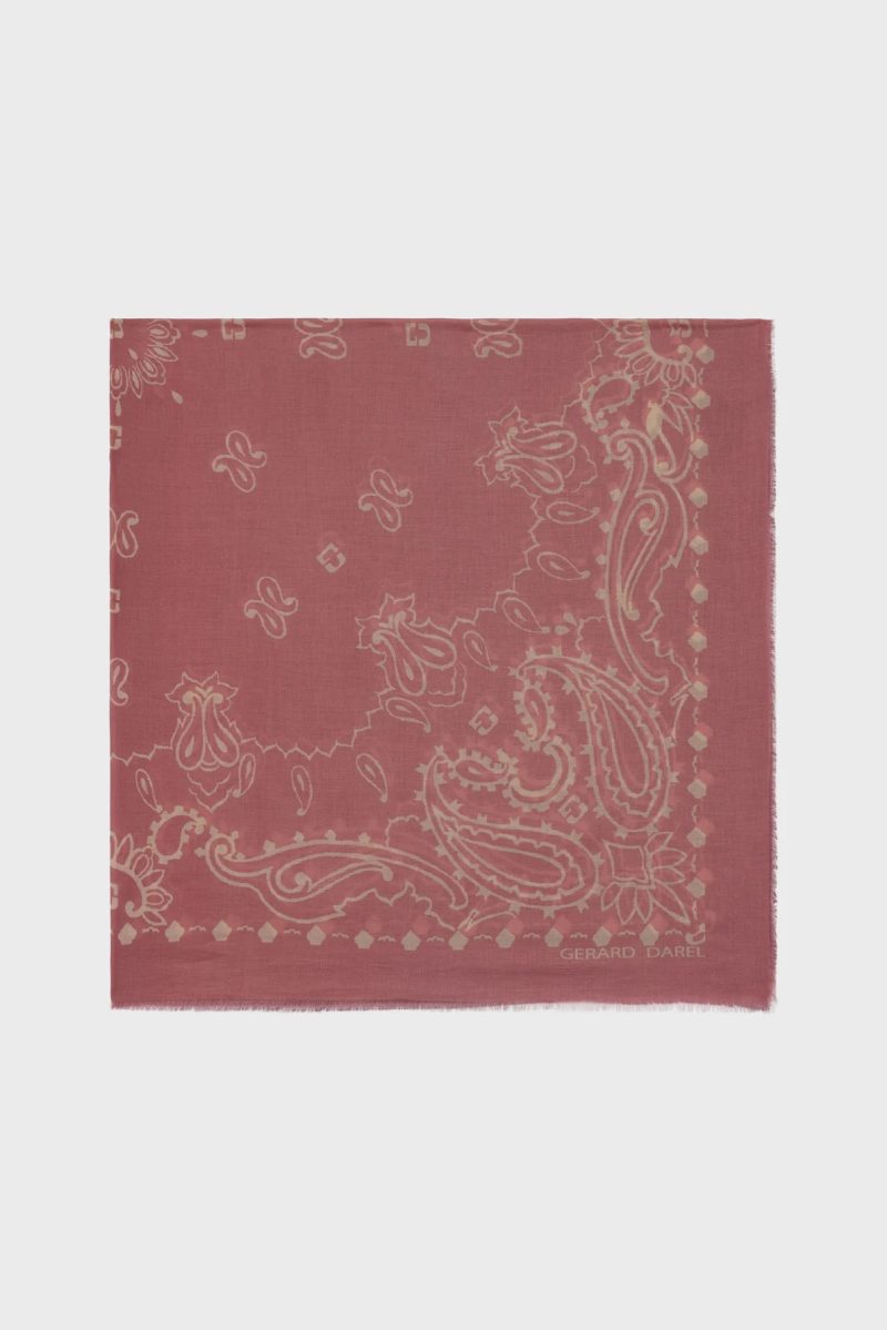 Eșarfă pătrată mare din bumbac cu model imprimat rose - DORINE