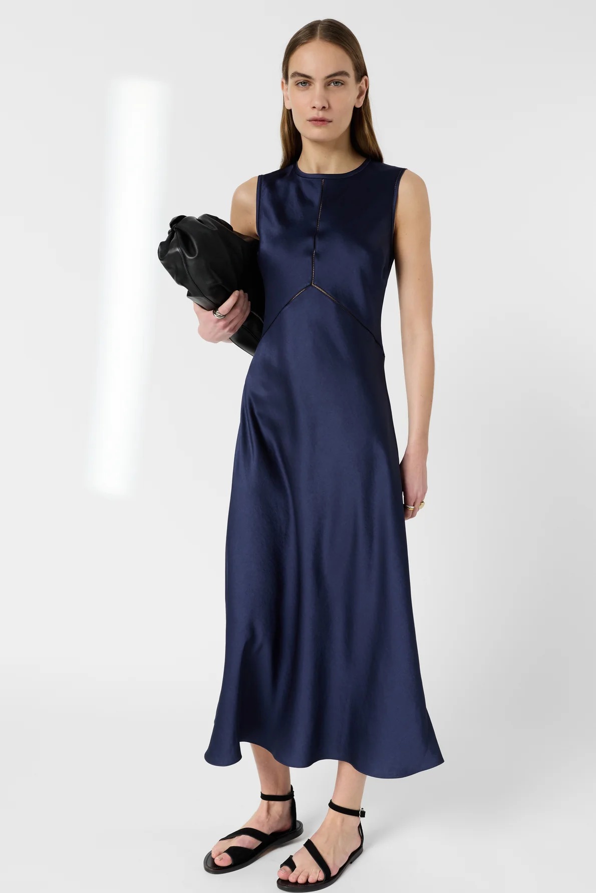 Rochie maxi din satin navy - RAIDA