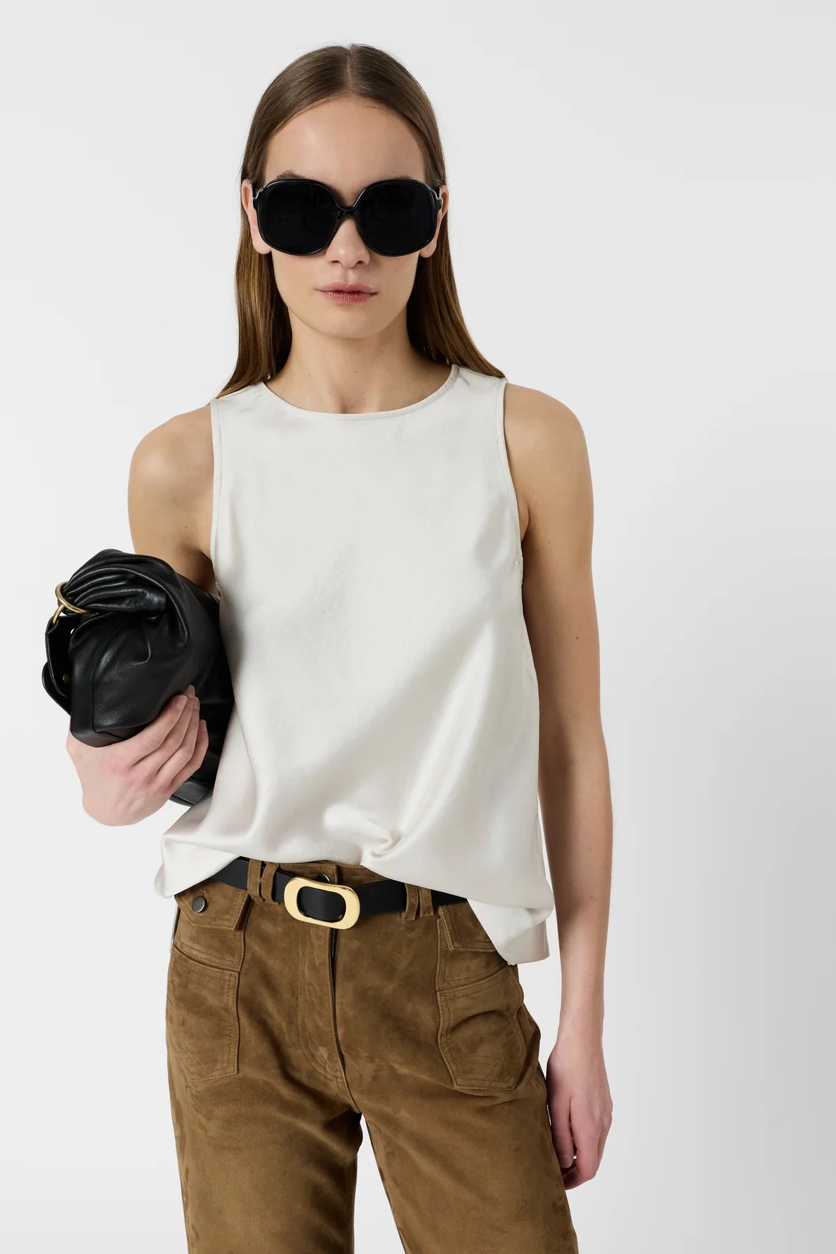 Top fără mâneci din satin ecru - CALLISTA - imagine 4