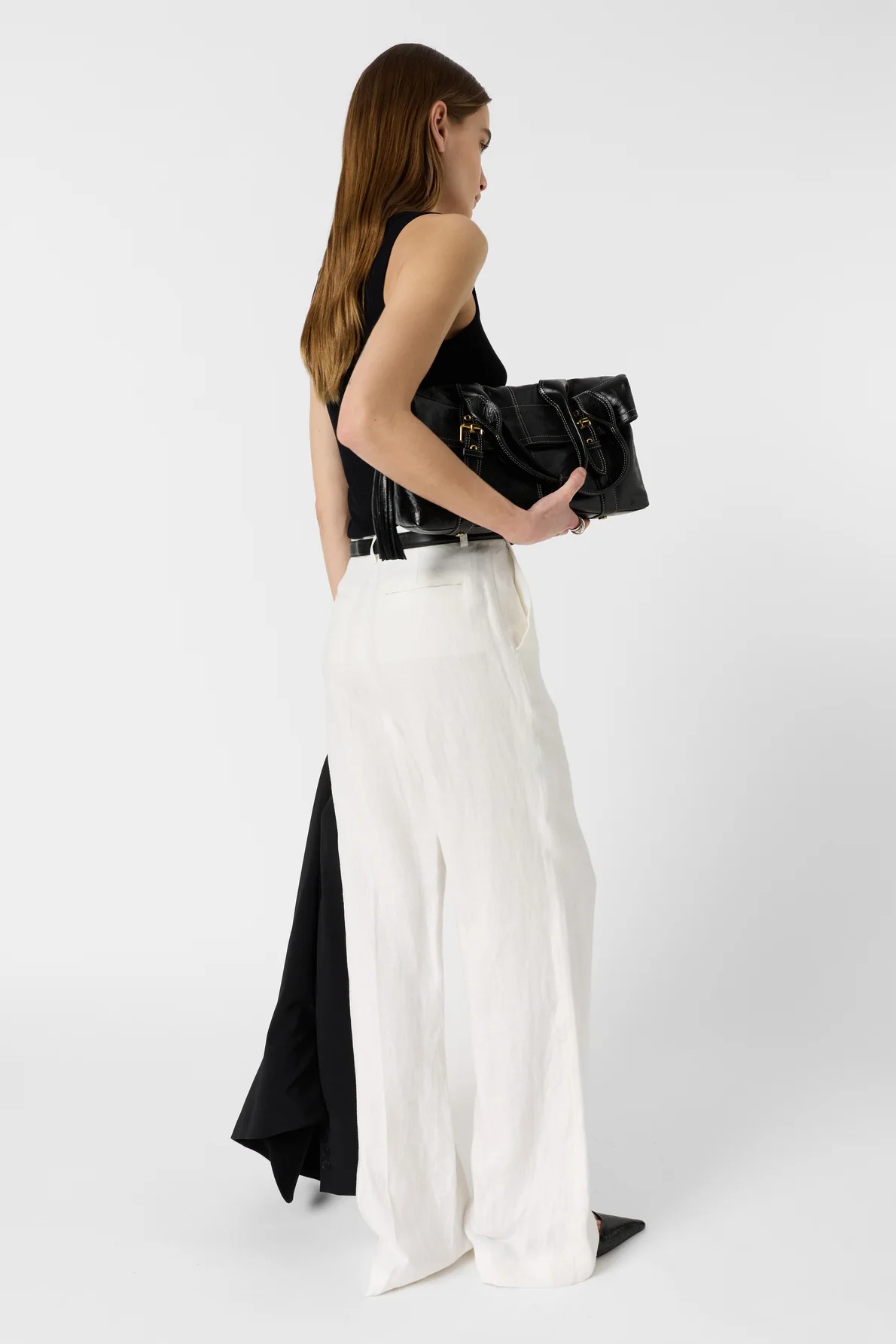 Pantaloni de costum din in ecru - ABELLE - imagine 3