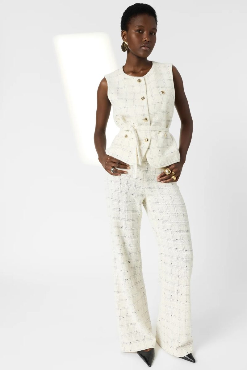 Pantaloni lați din tweed ecru - ARIELA