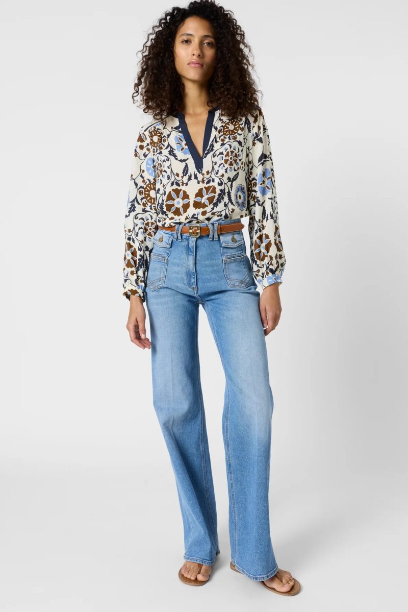 Bluză fluidă cu imprimeu ecru - CRYSTELLE