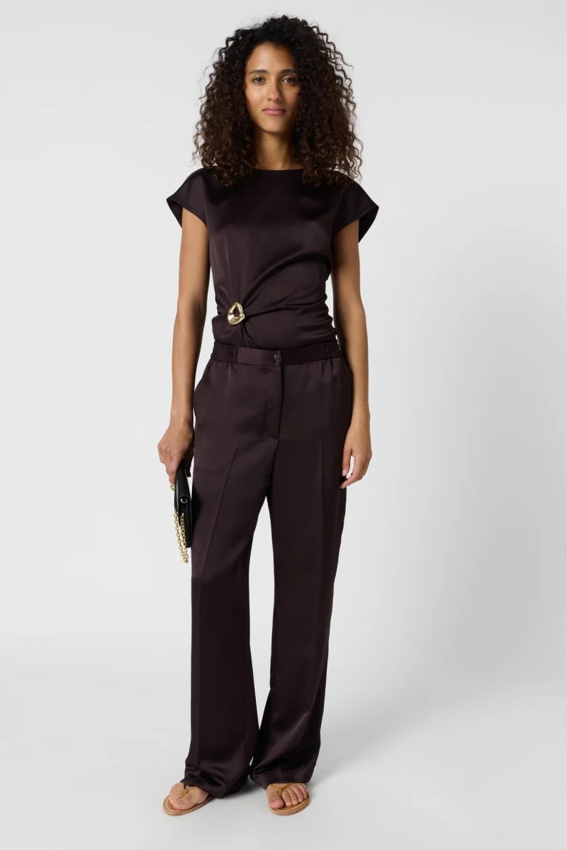 Pantaloni din satin moale scortisoara - AMELYA