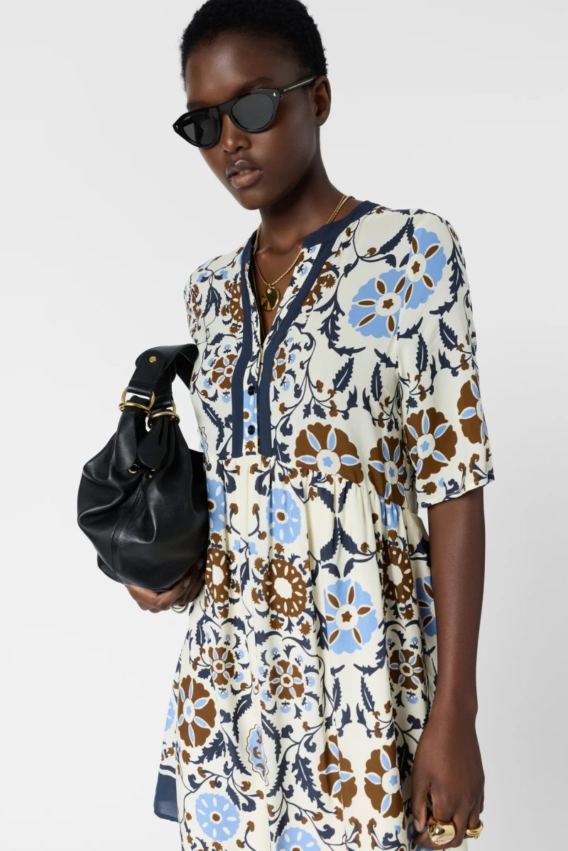 Rochie scurtă și lejeră cu imprimeu ecru - ROMAINE