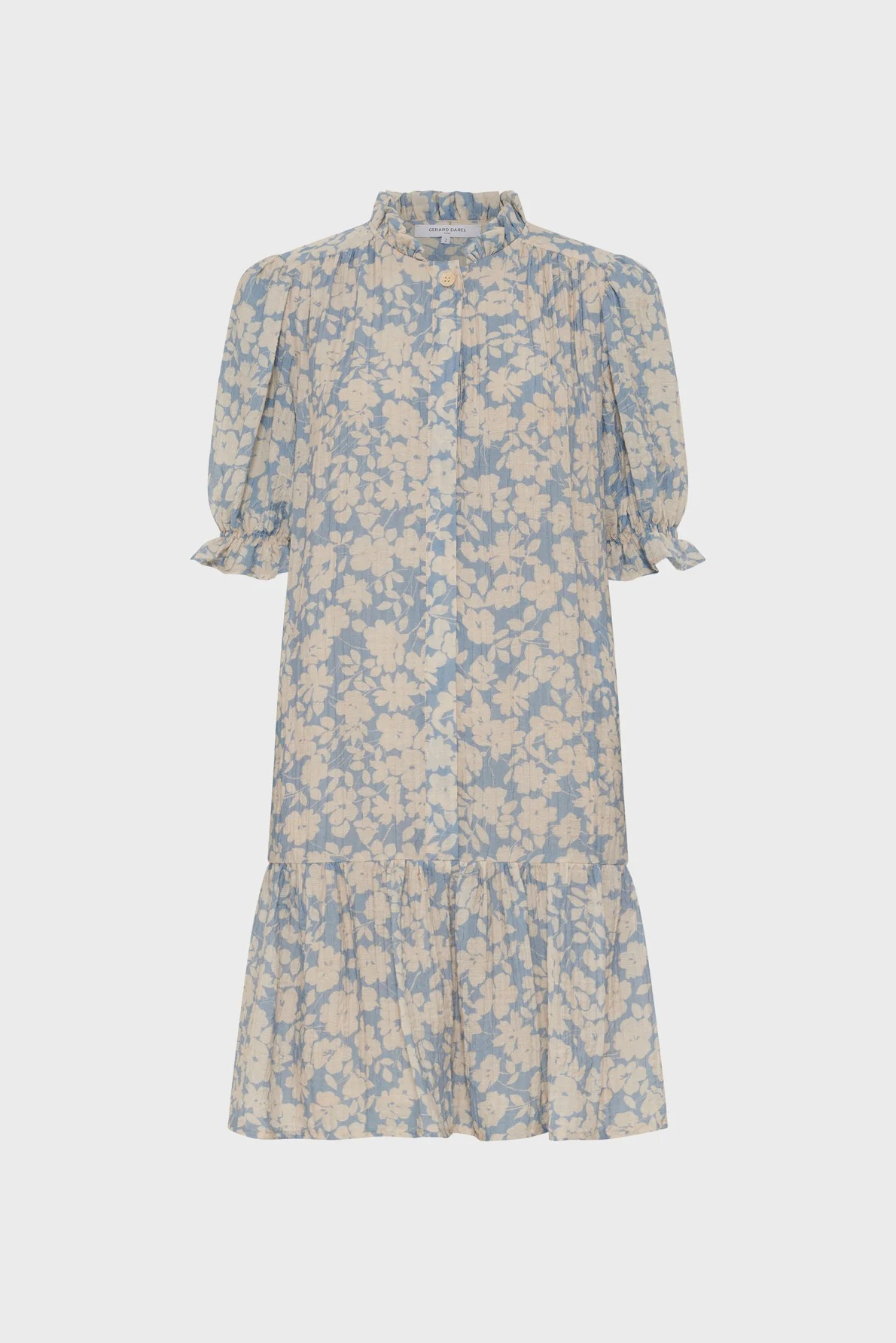 Rochie scurtă cu imprimeu floral și volane bleu - ROMIE - imagine 4