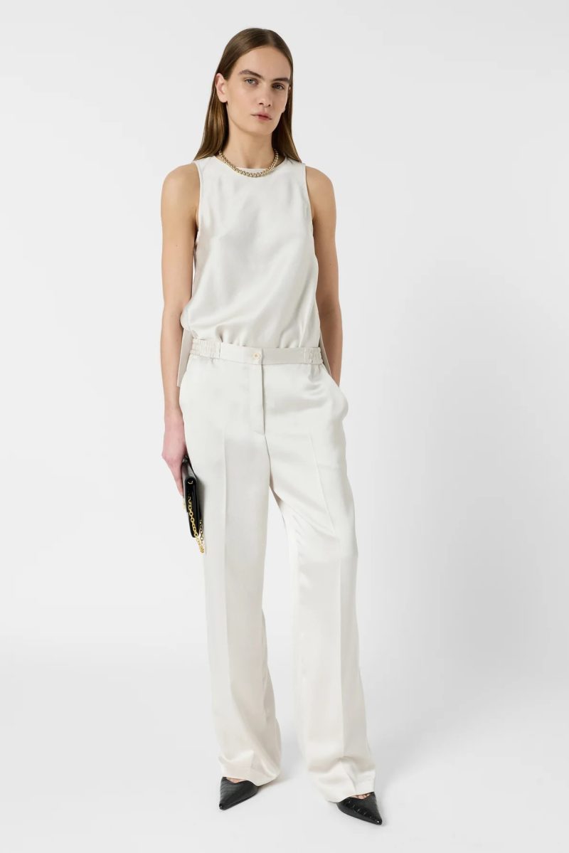 Pantaloni din satin moale ecru - AMELYA