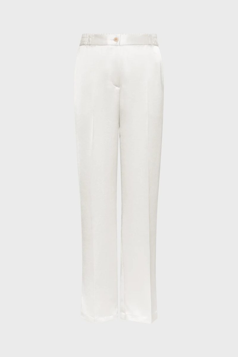 Alternative view of Pantaloni din satin moale ecru - AMELYA