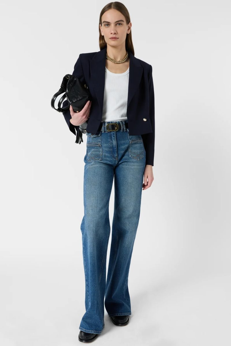 Jeans evazați denim brut albastru - ANNA