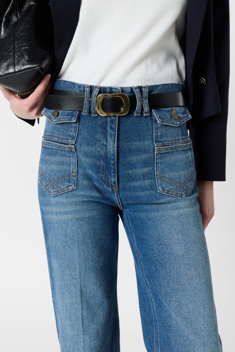 Alternative view of Jeans evazați denim brut albastru - ANNA