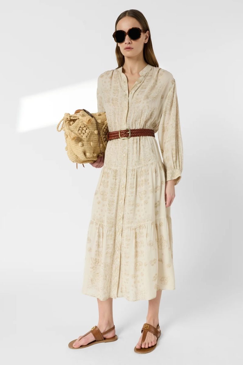 Rochie lungă brodată nude - Krishna