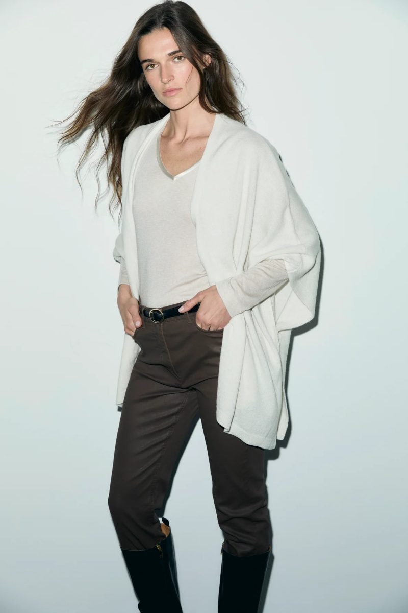 Cardigan Poncho din Cașmir ecru - Reya