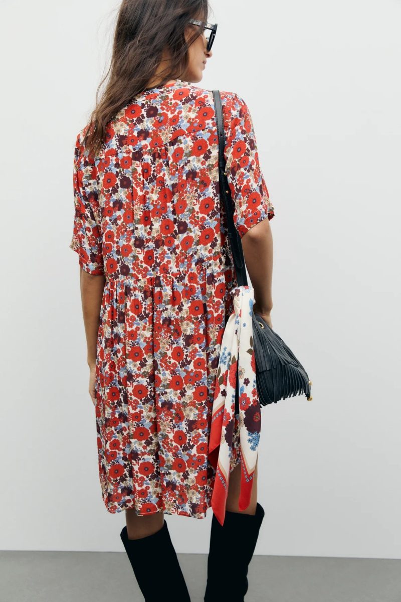 Alternative view of Rochie scurtă cu imprimeu floral ecru - GLUE