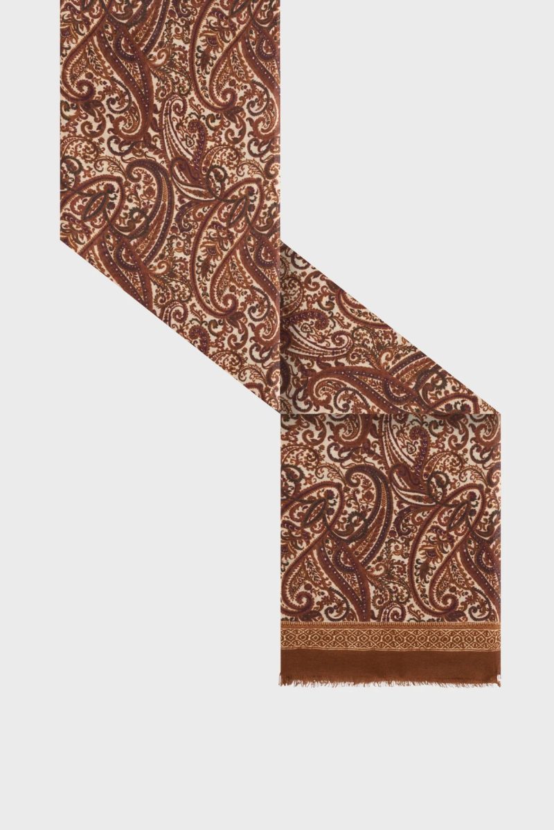 Eșarfă din lână și mătase cu imprimeu paisley caramel - SHEILA